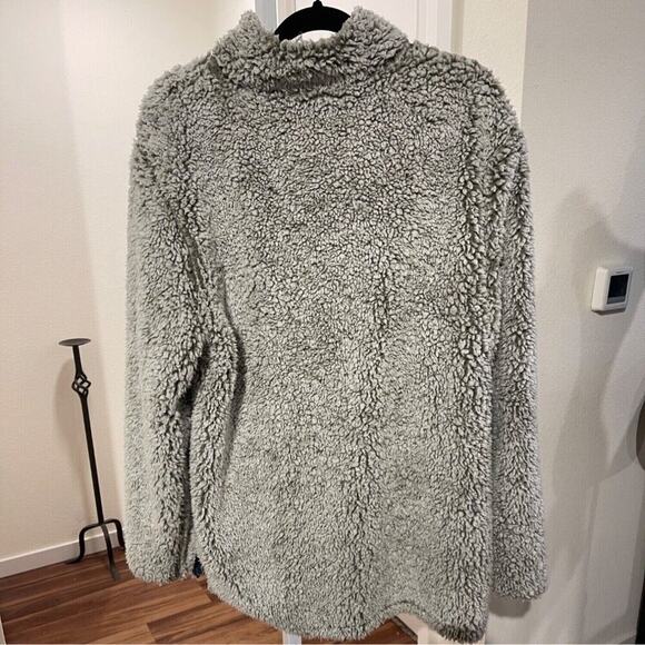 USA Palm Men Large Reversible Sherpa 1/4 Zip Pullover Jacket Gray Blue Geometric - Picture 2 of 16